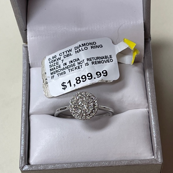 0.50 Cttw Natural Diamond Double Halo Engagement Wedding Ring 10K White Gold CI - Picture 10 of 12